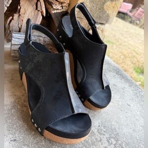 Corkys Carley Black Wedge Sandals Sz-7. V